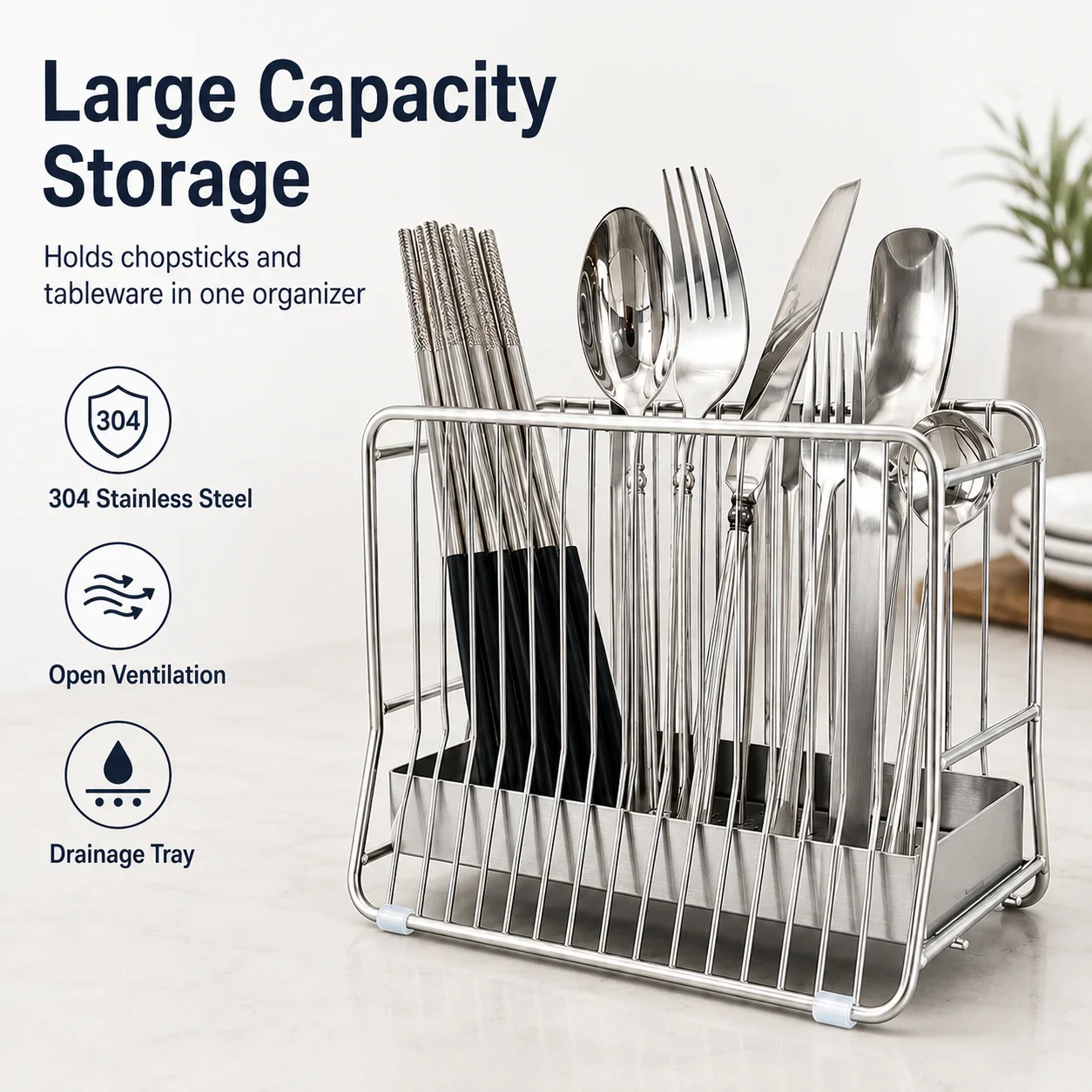 Commercial Kitchen Knife Holder - Chopstick Holder with Drain Tray, 304