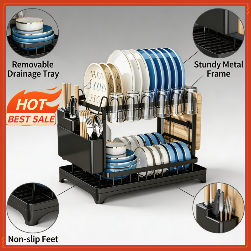 Commercial Kitchen Knife Holder - 2 Tier Dish Drying Rack Kitchen