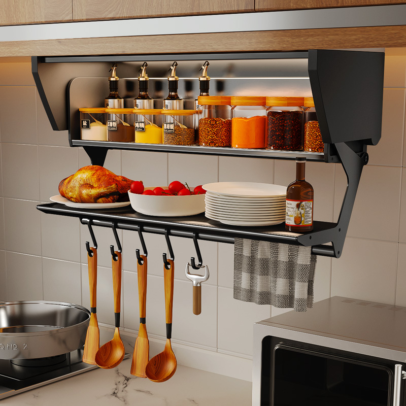 Commercial Kitchen Rack - Kitchen Pull-down Folding Condiment Storage Shelf