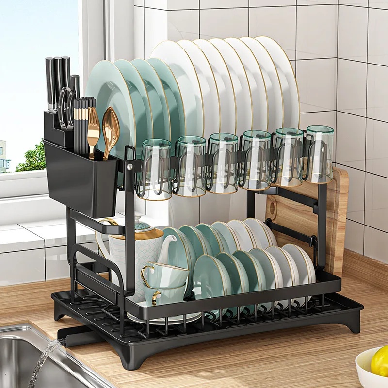 2 Tier Dish Drying Rack Kitche - Commercial Kitchen Knife Holder recension och pris
