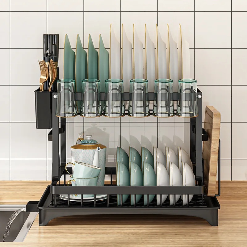 2 Tier Dish Drying Rack Kitche - Commercial Kitchen Knife Holder recension och pris