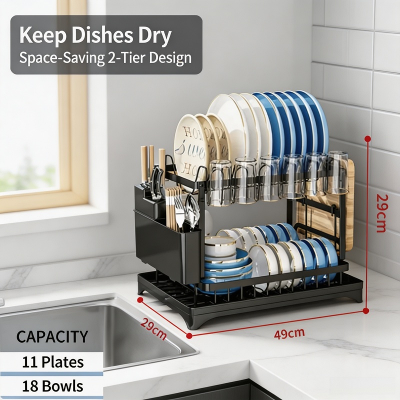 2 Tier Dish Drying Rack Kitche - Commercial Kitchen Knife Holder recension och pris